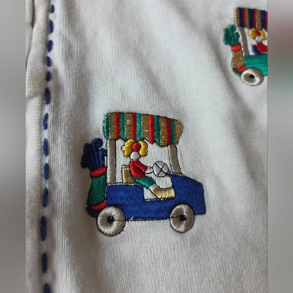 Vintage Bobbie C Embroidered Golf Patch Knit Cardigan Jacket Women Full Zip sz L - Picture 4 of 10